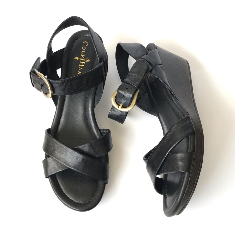 Cole Haan Black Leather Sandals Size 8.5 Wedges